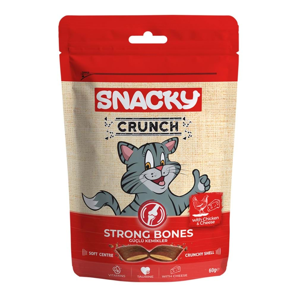 Snacky Crunch Strong Bones Güçlü Kemikler İçin Tavuk Ve Peynirli Kedi Ödül Maması 60Gr