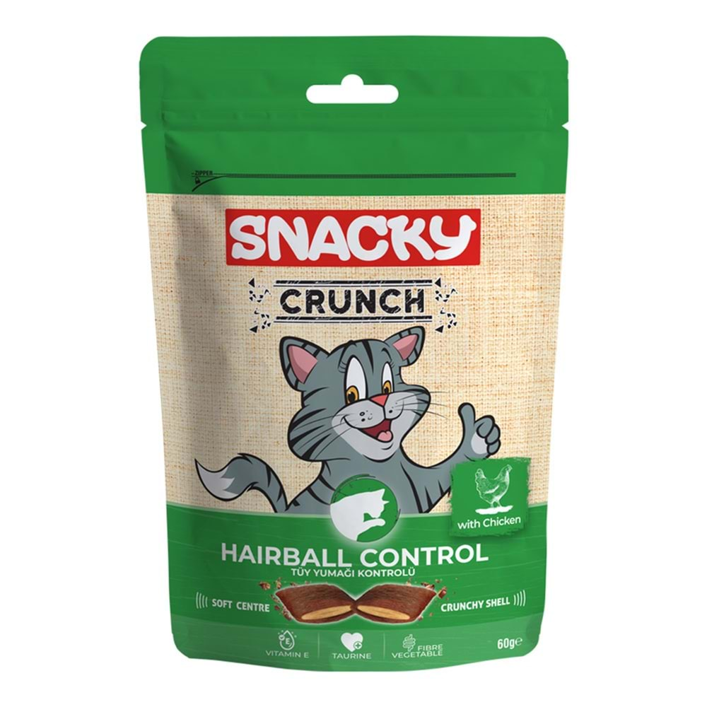 Snacky Crunch Hairball Control Tüy Yumağı Kontrolü İçin Tavuklu Kedi Ödül Maması 60Gr