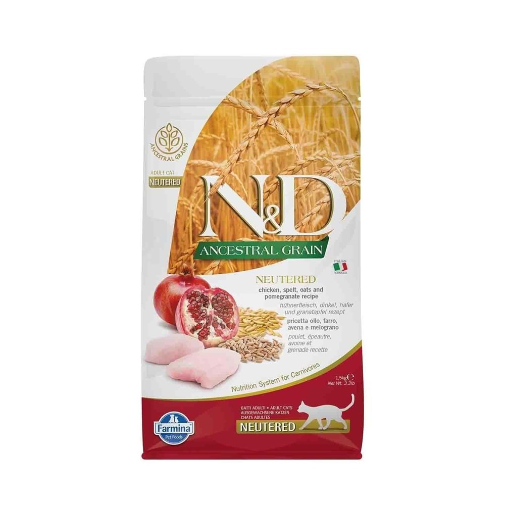 Nd Ancestral Grain Düşük Tahıllı Tavuk Ve Narlı Kısırlaştırılmış Kedi Maması 1,5Kg