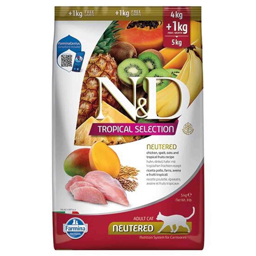 Nd Tropical Selection Tavuklu Kısırlaştırılmış Kedi Maması 4Kg +1Kg Hediyeli