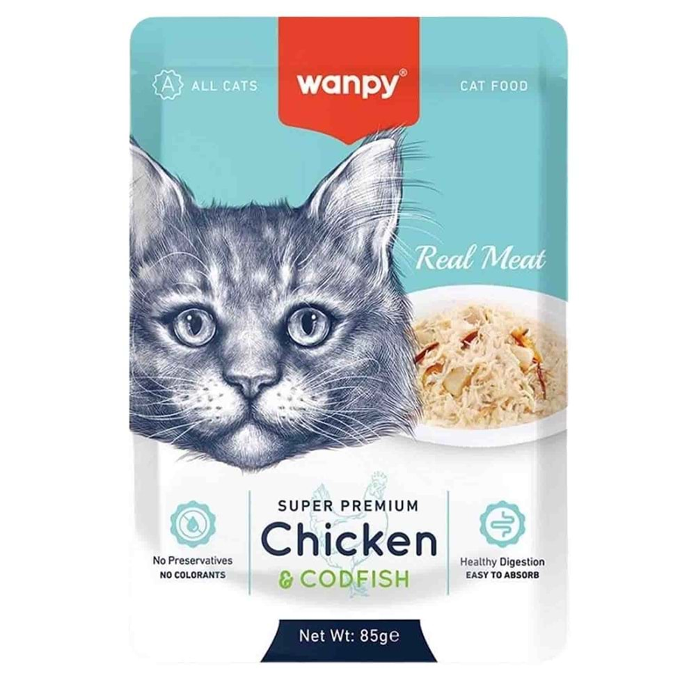 Wanpy Pouch Tavuklu & Morina Balıklı Yaş Kedi Maması 85 Gr