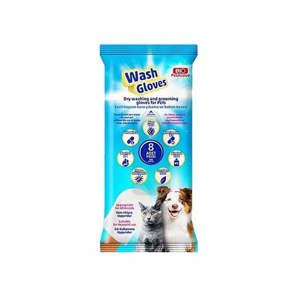 Bio Pet Active Wash Gloves Islak Banyo Eldiveni 8 Adet