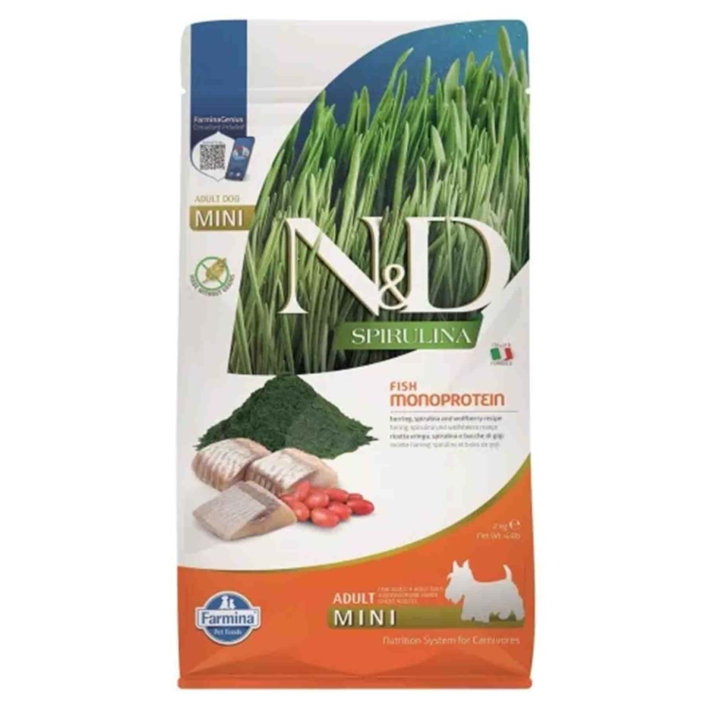 N&D Spirulina Ringa Balıklı Küçük Irk Tahılsız Yetişkin Köpek Maması 2Kg