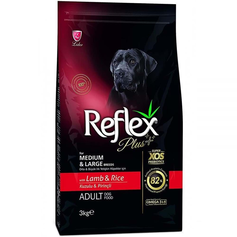 Reflex Plus Kuzu Eti Ve Pirinçli Orta Ve Büyük Irk Yetişkin Köpek Maması 3Kg