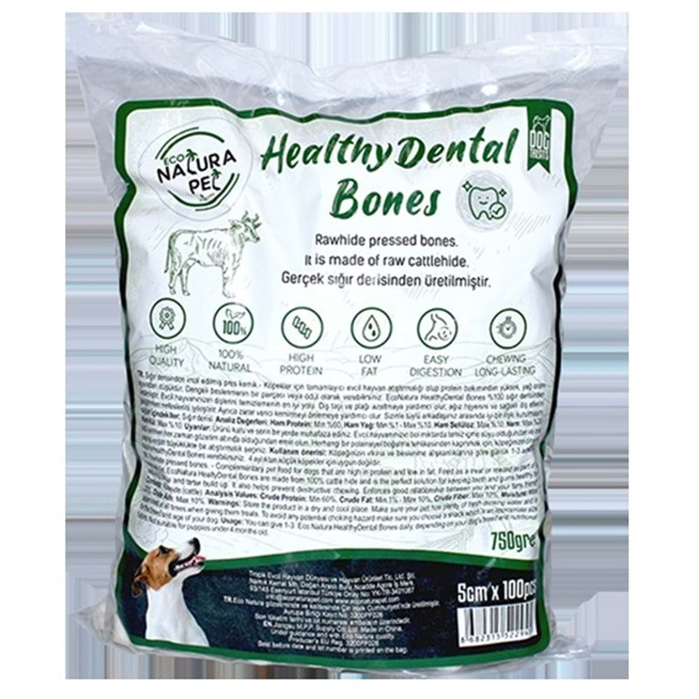 Eco Natura Pet Healty Dental Bones Beyaz Pres Kemik 8Cm 100 LÜ 2000 Gr