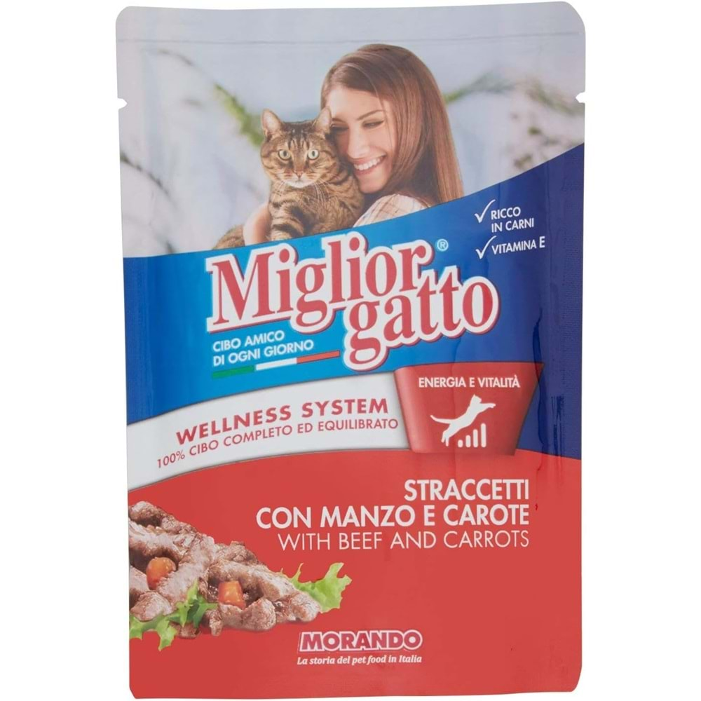 Miglor Gatto Pouch Biftek Etli Ve Havuçlu Yetişkin Yaş Kedi Maması 100gr