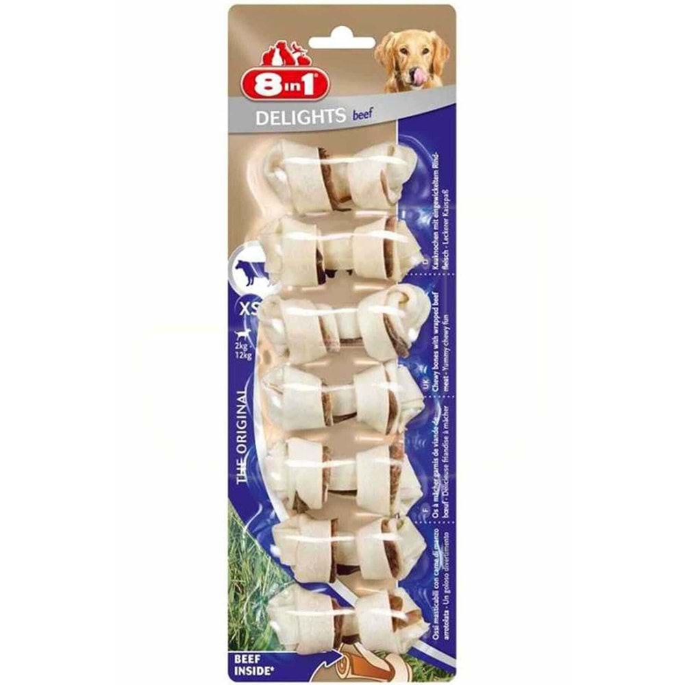 8in1 Delights Bones Köpekler İçin Biftekli Ödül Kemiği Xs 7 Adet