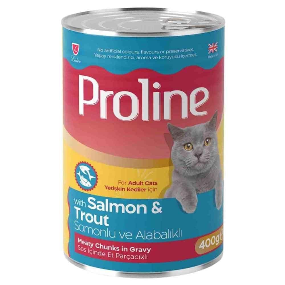 PROLİNE SOS İÇİNDE ET PARÇACIKLI SOMONLU ALABALIKLI YETİŞKİN KEDİ MAMASI 400G