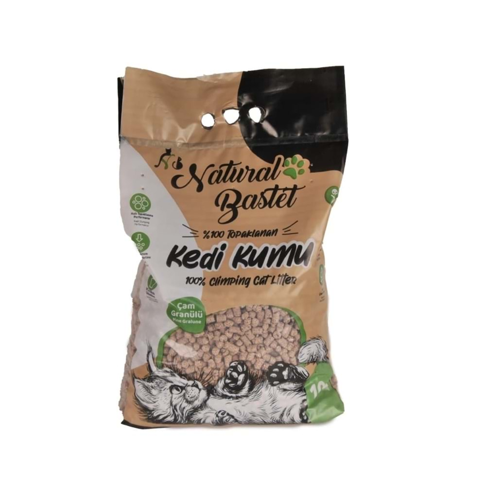 Natural Bastet Topaklanan Çam Pelet Kedi Kumu 10 LT