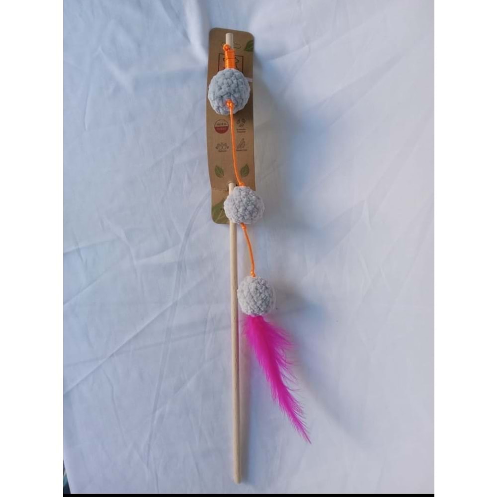 Catnipli 50 cm 3 lü peluş kedi oltası
