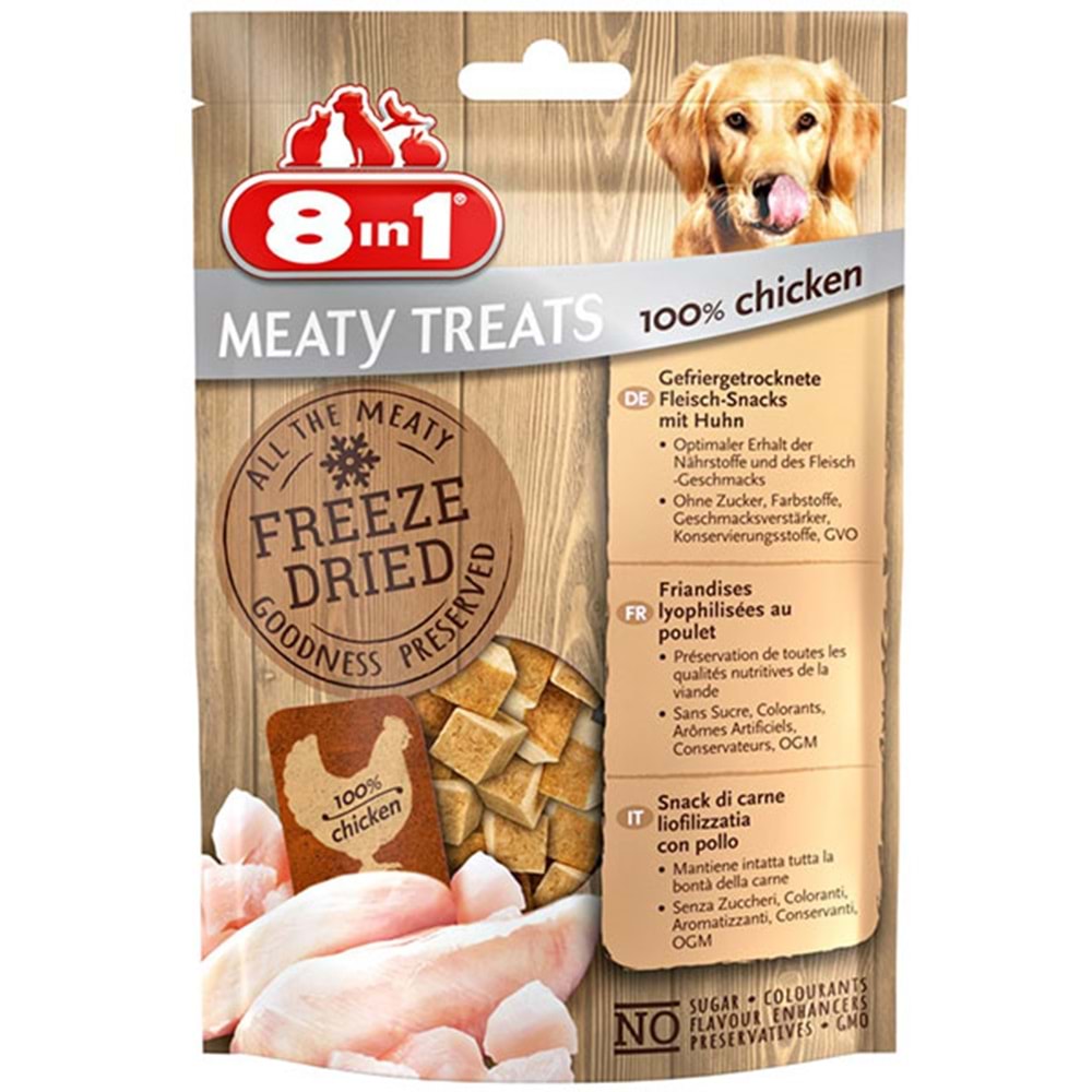 8in1 Meaty Treats Tavuklu Kurutulmuş Tahılsız Köpek Ödül Maması 50gr