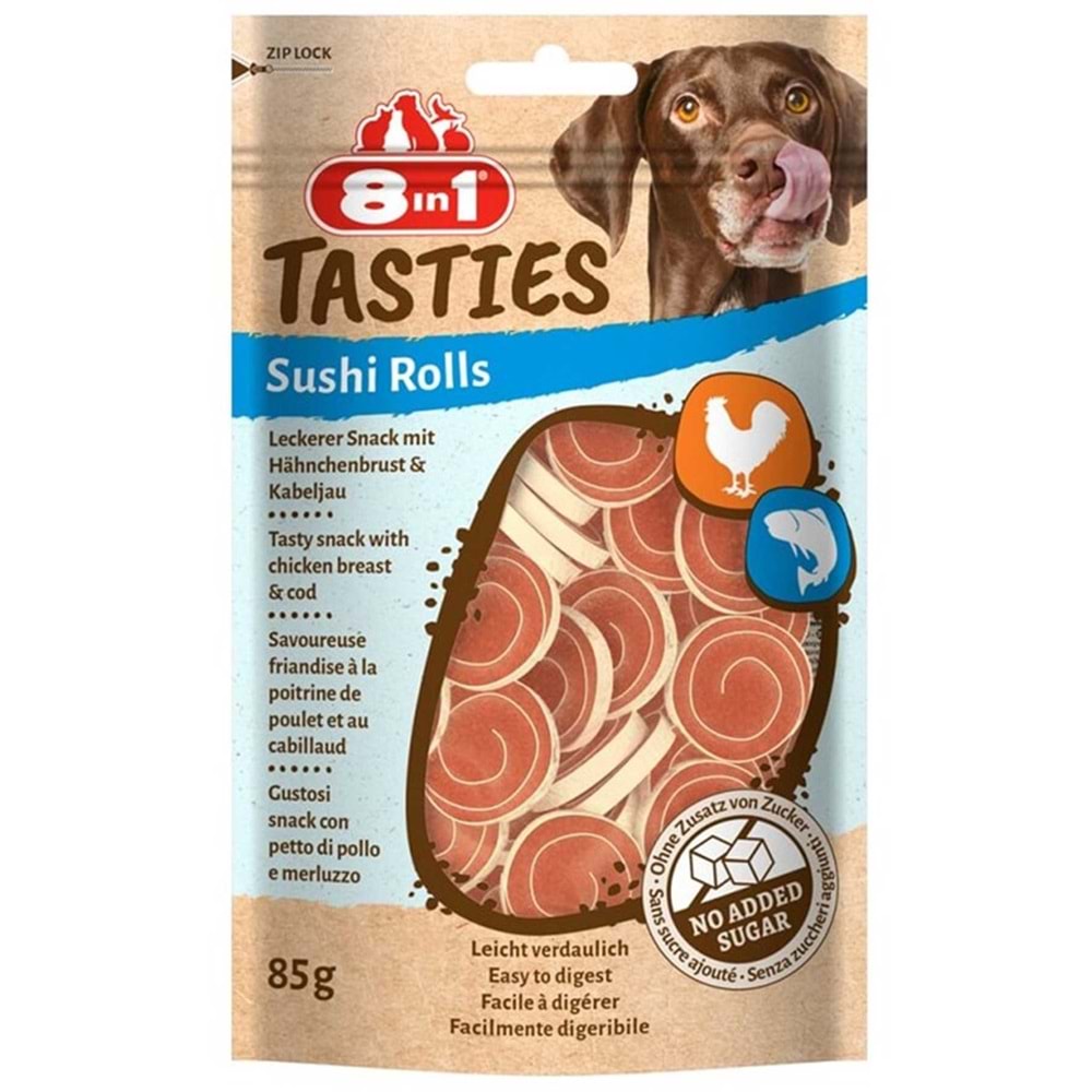 8in1 Tasties Sushi Rolls Tavuklu Balıklı Sushi Köpek Ödülü 85 Gr