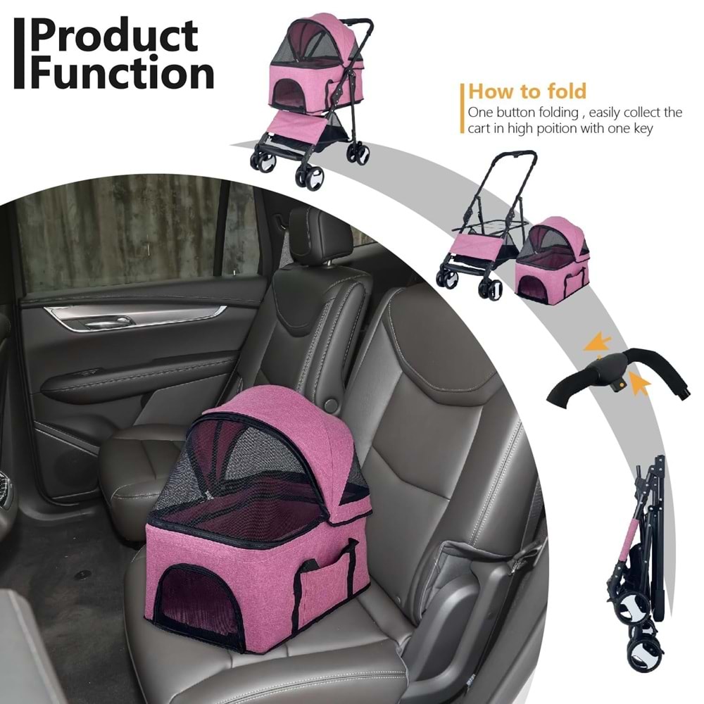 BY ONE HANDS KEDİ & KÖPEK TAŞIMA ARABASI BABY PINK