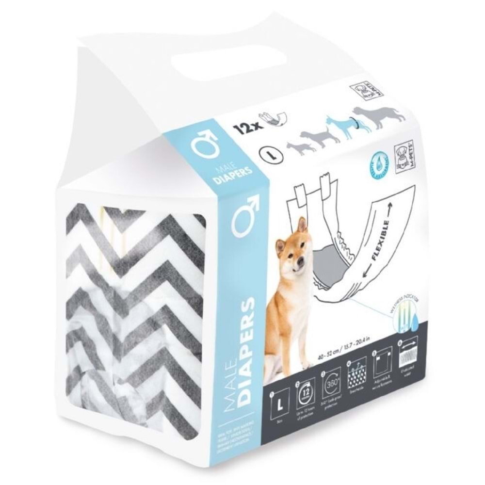 M-Pets Diapers Erkek Köpekler İçin L 12li Külot