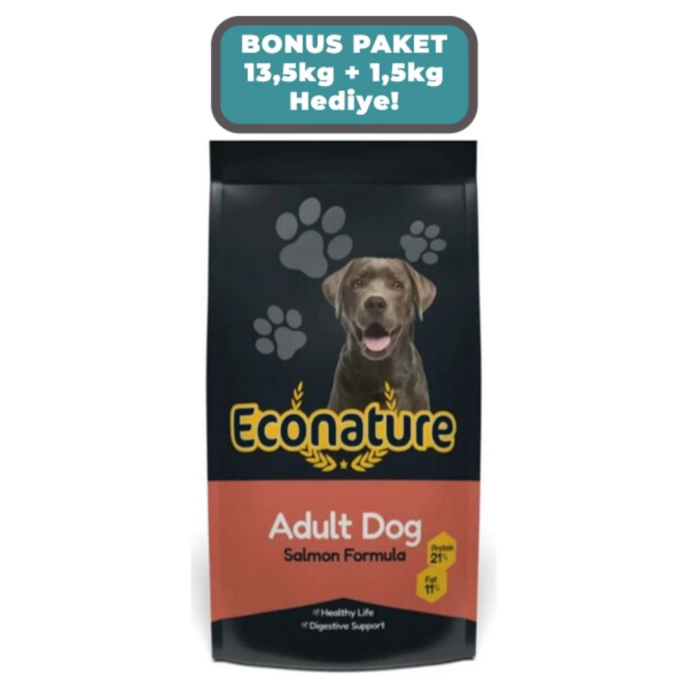 Econature Plus Somonlu Yetişkin Köpek Maması 13,5kg + 1,5kg HEDİYE