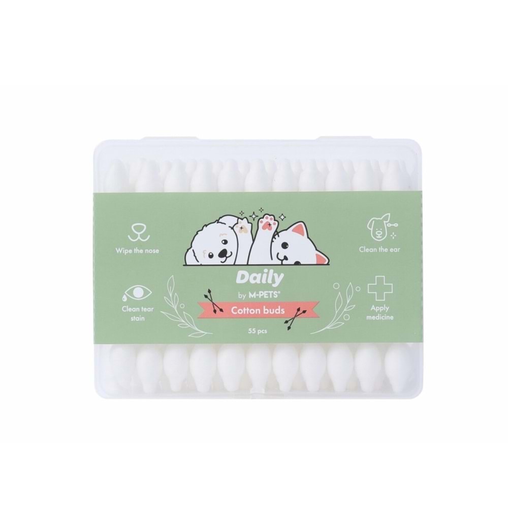 M-Pets Daily Kedi ve Köpekler için Kulak Burun Gözyaşı Temizleme Pamuğu (55'li)
