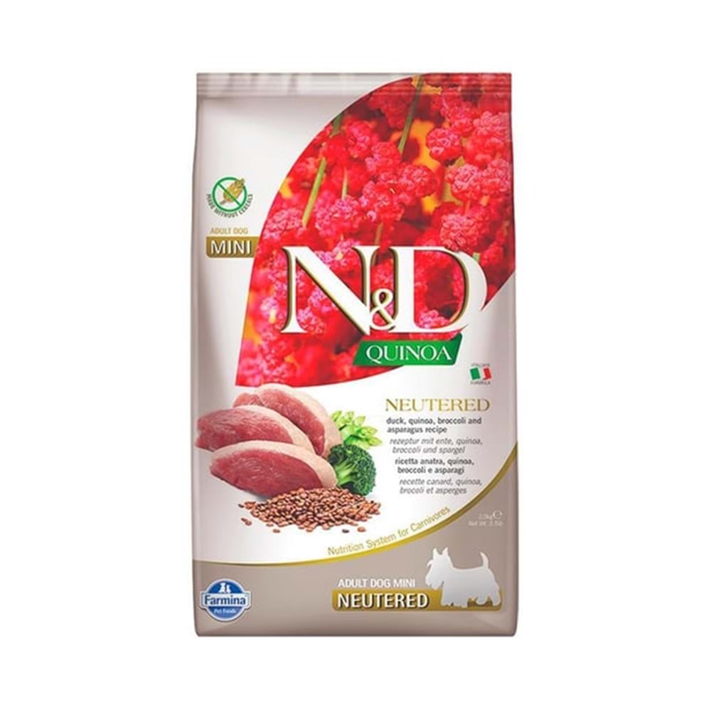 N&D Quinoa Mini Ördek ve Brokoli Yetişkin Kısırlaştırılmış Köpek Maması 2,5 kg