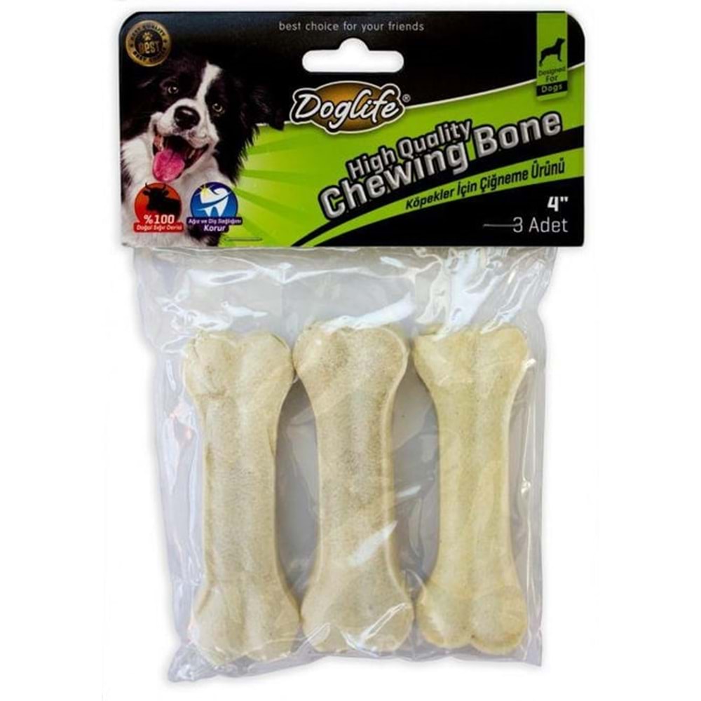 Doglife Beyaz Press Köpek Kemiği 10cm (3'lü)