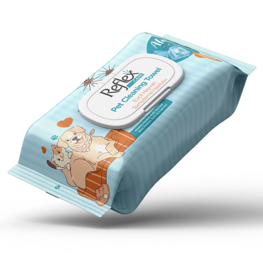 Reflex Care Alaçatı Ice Kokulu Kedi ve Köpekler için Çok Amaçlı Hijyenik Temizleme Mendili (50'li)