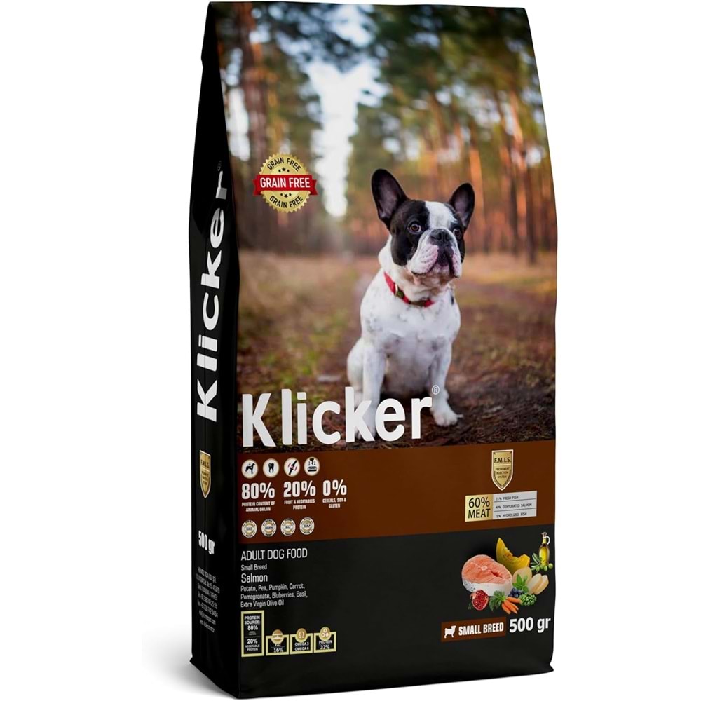 Klicker Tahılsız Yetişkin Köpek Maması Mini Irk Somonlu 500gr