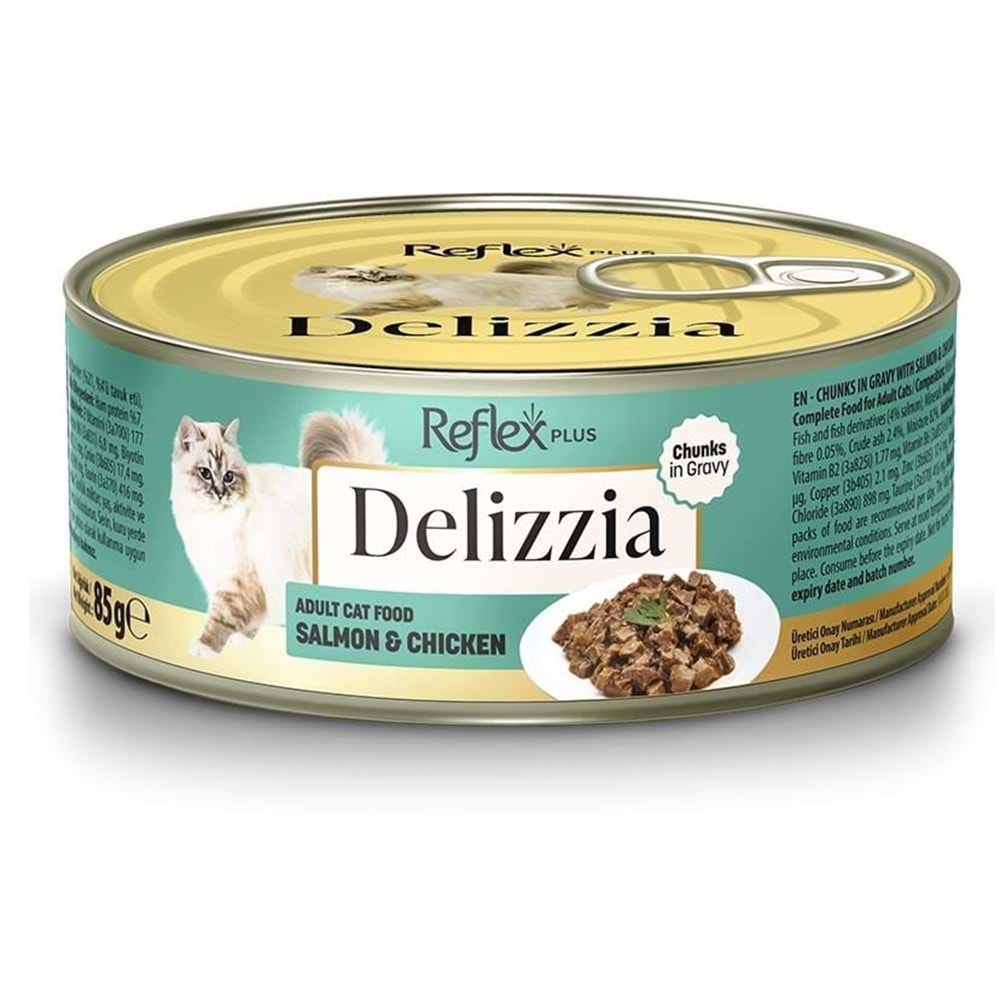 ReflexPlus Delizzia Somon ve Tavuklu Parça Etli Kedi Konservesi 85 Gr