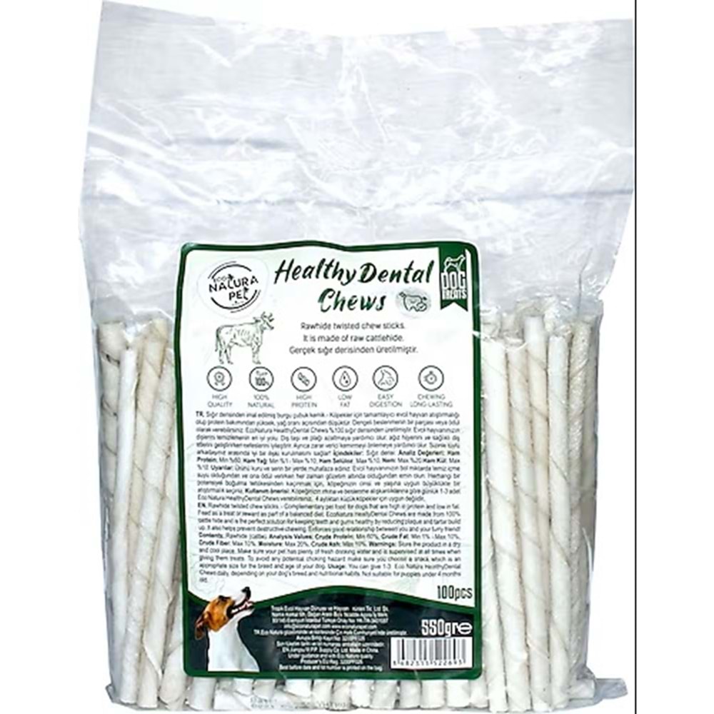 Eco Natura Pet Healty Dental Chews Beyaz Burgu Kemik 13cm100lü 550Gr