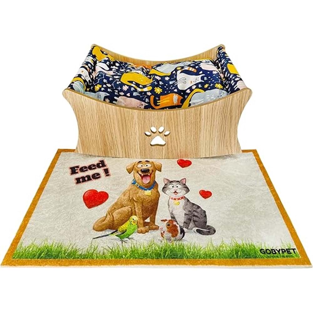 Gobypet Kedi Hamak Yatağı Ahşap Kedi Salıncağı Paspaslı Yükseltilmiş Evcil Hayvan Dinlenme Alanı