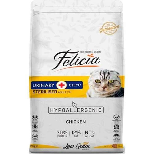 Felicia Düşük Tahıllı Hipoalerjenik Tavuklu Kısırlaştırılmış Yaşlı Ve Yetişkin Kedi Maması 12Kg