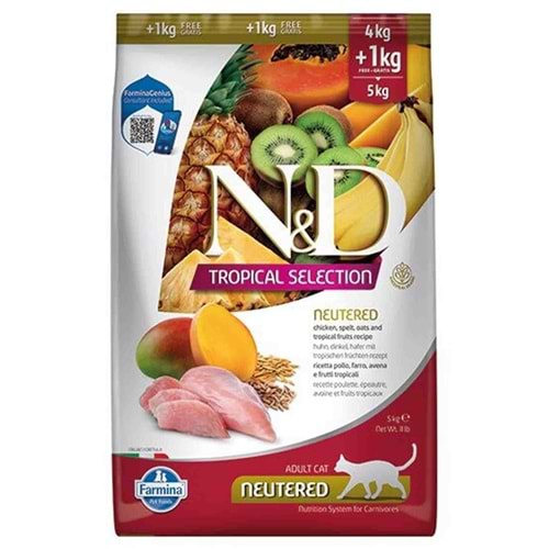 Nd Tropical Selection Tavuklu Kısırlaştırılmış Kedi Maması 4Kg +1Kg Hediyeli