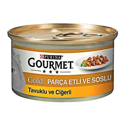 Gourmet Gold Tavuk Ve Ciğer Parça Et Soslu Yetişkin Kedi Konservesi 85Gr