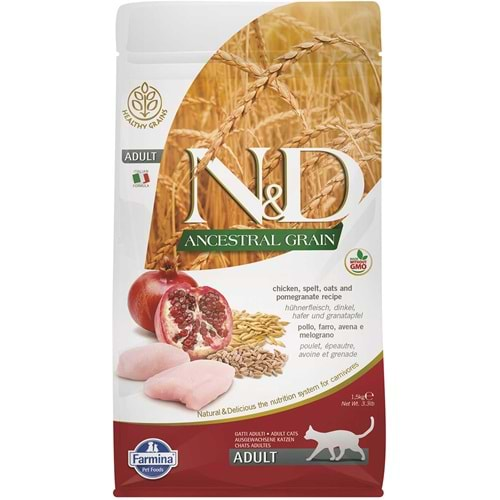 Nd Ancestral Grain Düşük Tahıllı Tavuk Ve Narlı Yetişkin Kedi Maması 1,5Kg