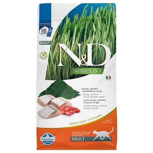 N&D Spirulina Ringa Balıklı Tahılsız Yetişkin Kedi Maması 1,5Kg