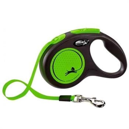 Flexi New Neon Otomatik Şerit Köpek Gezdirme Kayışı 5Mt (S) Yeşil