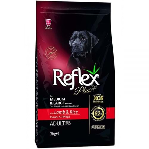 Reflex Plus Kuzu Eti Ve Pirinçli Orta Ve Büyük Irk Yetişkin Köpek Maması 3Kg