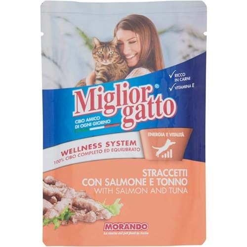 Miglor Gatto Pouch Somon Ve Ton Balıklı Yetişkin Yaş Kedi Maması 100gr