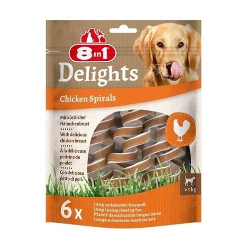 8in1 Delights Chicken Spirals Tavuklu Burgu Köpek Ödülü 6lı