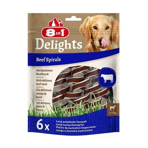 8in1 Delights Beef Spirals Biftekli Burgu Köpek Ödülü 6lı