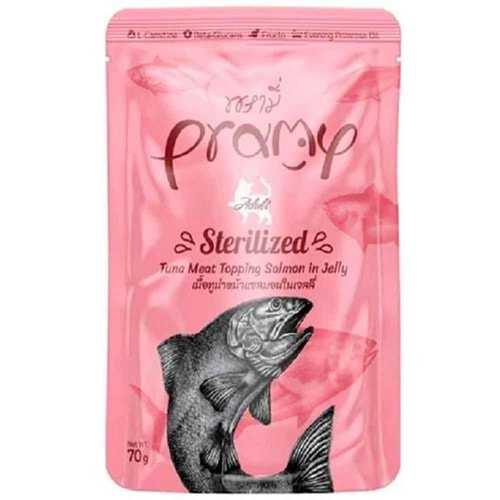 PRAMY JÖLE İÇİNDE SOMONLU VE TON BALIKLI YETİŞKİN KEDİ MAMASI 70G