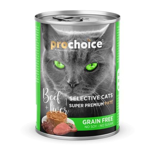 ProChoice Seçici Kediler için Sığır Etli ve Ciğerli Şekersiz Tahılsız Ezme Kedi Konservesi 400gr