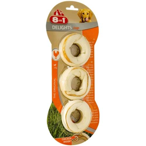 8in1 Delights Rings Köpekler için Tavuklu Çiğneme Halkaları 3 Adet 119GR
