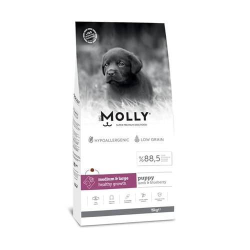 Molly Orta ve Büyük Irk Yavru Köpek Maması Kuzulu & Yaban Mersinli 15 Kg