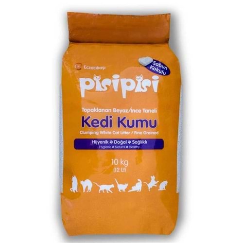 Pisipisi Sabun Kokulu Topaklanan İnce Taneli Kedi Kumu 10 Kg