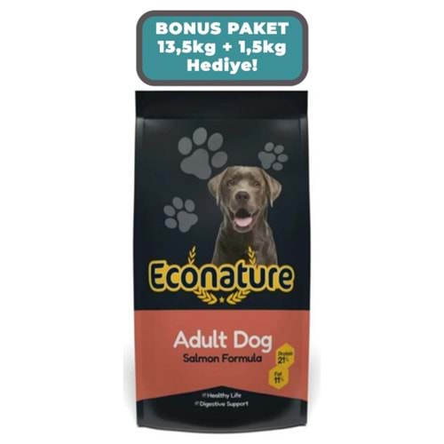 Econature Plus Somonlu Yetişkin Köpek Maması 13,5kg + 1,5kg HEDİYE
