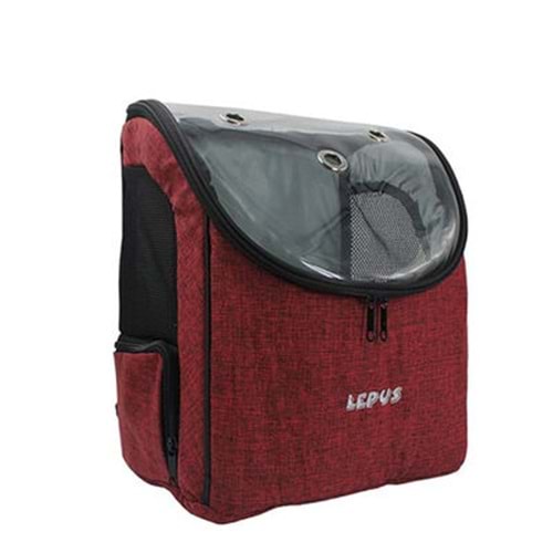 Lepus Backpack Şeffaf Kapaklı Kedi ve Köpek Taşıma Çantası Bordo 30x25x40 Cm