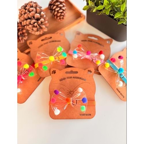 Neon Şeffaf Ponponlu Papyon