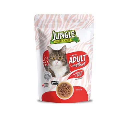 Jungle Pouch Sığır Eti Parçalı Soslu Yetişkin Kedi Konservesi 100gr