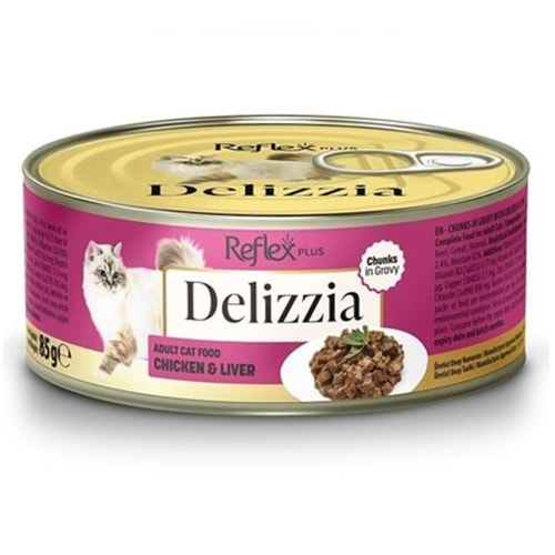 ReflexPlus Delizzia Tavuklu Ciğerli Parça Etli Kedi Konservesi 85 Gr