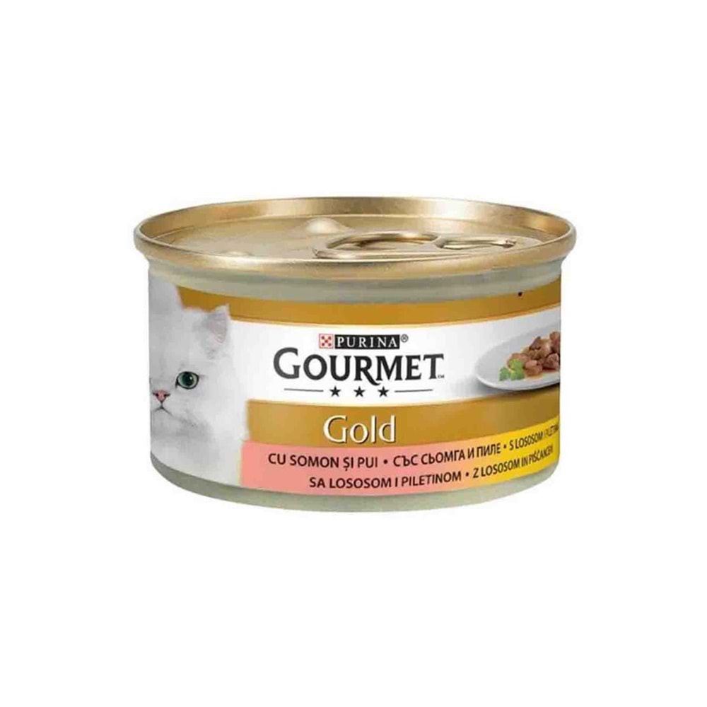 Gourmet Gold Parça Etli Somonlu ve Tavuklu Kedi Konservesi 85gr