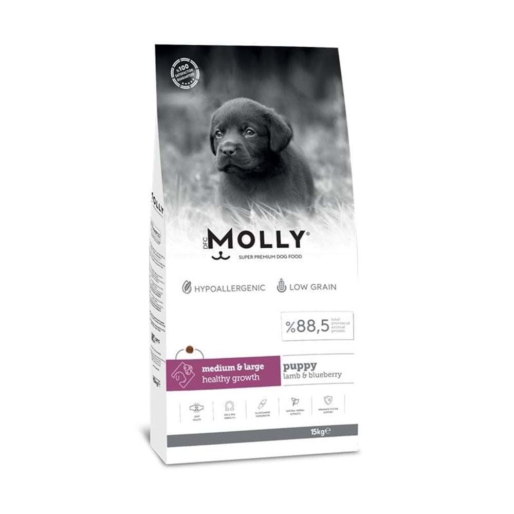 Molly Orta ve Büyük Irk Yavru Köpek Maması Kuzulu & Yaban Mersinli 15 Kg