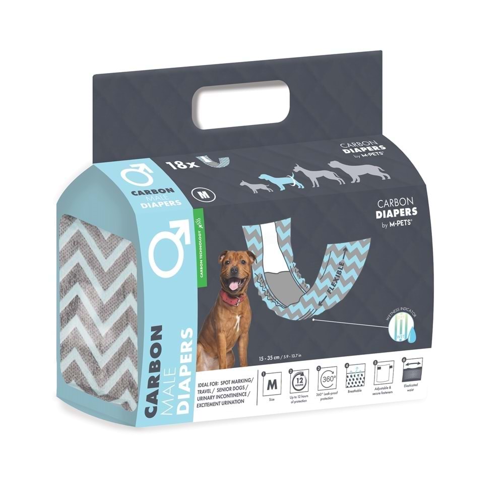 M-Pets Diapers Erkek Köpekler İçin M 18li Karbonlu Külot